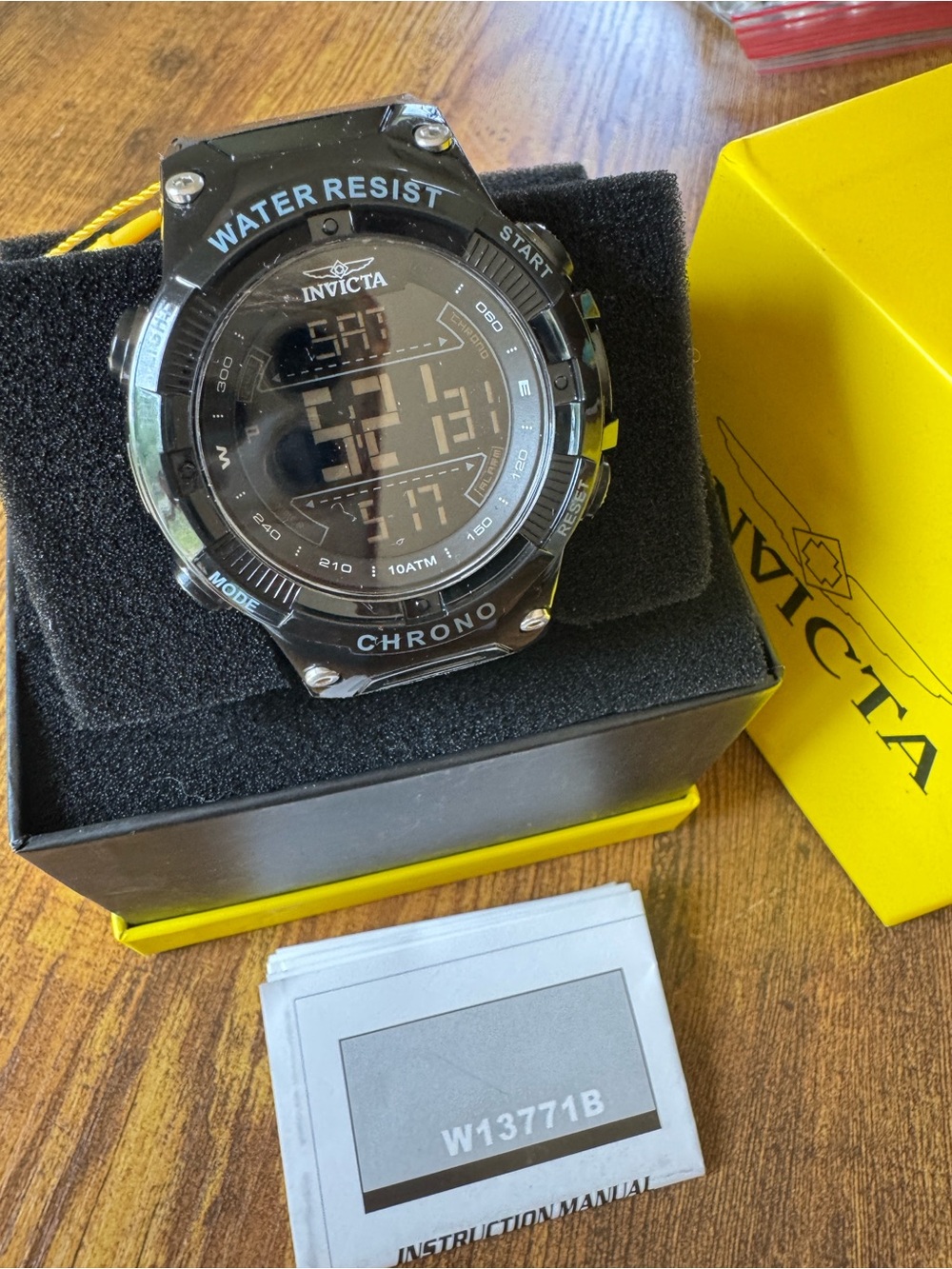 Invicta Black Digital Chronograph Watch with Blue Accents